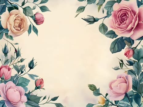 Botany Botanical pink or red rose floral flower Watercolor Style
