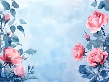 Botany Botanical pink or red rose floral flower Watercolor Style