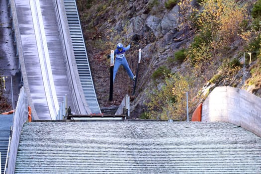 Aiming high and taking off: Magdalena Wider (SZ Breitnau) at the autumn final ski jumping and open day at SC Hinterzarten