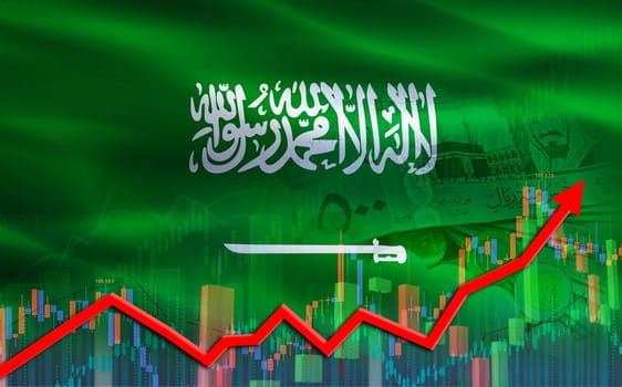 Saudi Arabia flag on financial growth graph. Saudi Arabia economy growth on financial graph