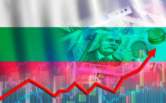 Bulgaria economy growth on financial graph. Bulgarian financial growth, economic recovery