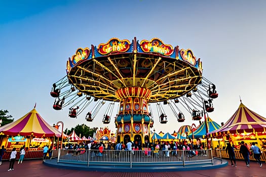 Exciting and vibrant theme park bustling with adventure and entertainment for everyone. AI Image