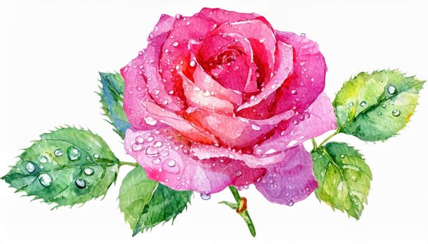 Rosa damascena isolated on white background, watercolor painting