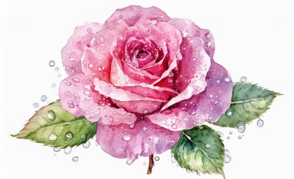 Rosa damascena isolated on white background, watercolor painting