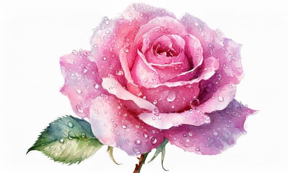 Rosa damascena isolated on white background, watercolor painting