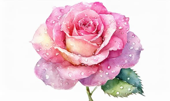 Rosa damascena isolated on white background, watercolor painting