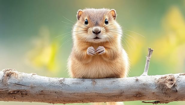 Adorable Ground Squirrel Posing on a Branch, Concept of Wildlife and Nature