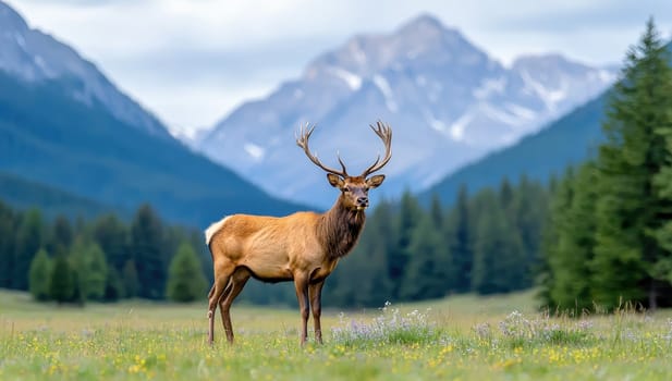Majestic Elk in Mountain Meadow, Wildlife in Natural Habitat