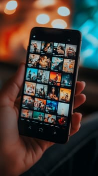 A smartphone displaying multiple movie thumbnails, illustrating the digital entertainment and streaming era.