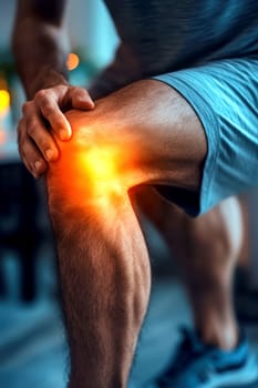Digital composite of highlighted knee of a man with knee pain. AI generative.