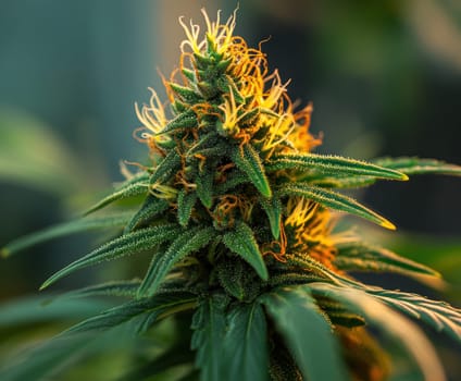 green cannabis flowers in full bloom. AI generative.