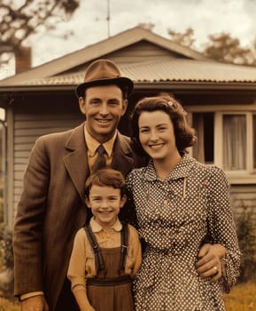 Vintage photo of an American family from the 1940s, 1950s