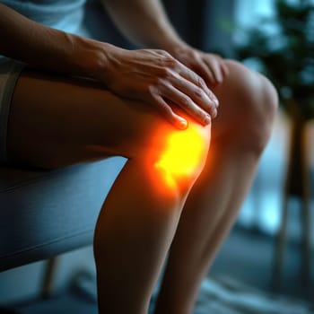 Digital composite of highlighted knee of a man with knee pain. AI generative.