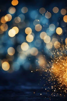 Blue and gold Abstract background and bokeh on New Year's Eve. AI generative.