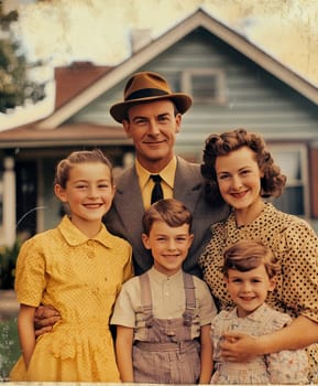 Vintage photo of an American family from the 1940s, 1950s