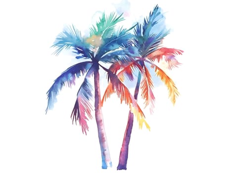 Watercolor Tropic Exotic Palm Tree Nature Beach Plants