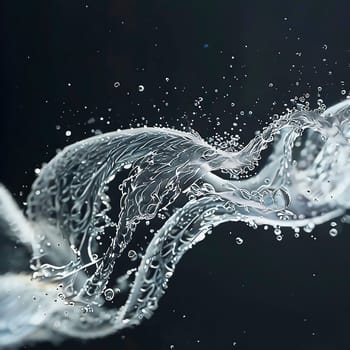 A dynamic image of water in motion, frozen in detailed, wave-like structures. The drops float in the air and lend elegance to the scene