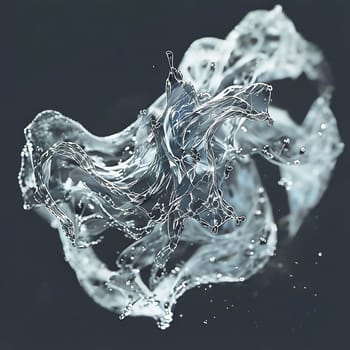 A dynamic image of water in motion, frozen in detailed, wave-like structures. The drops float in the air and lend elegance to the scene