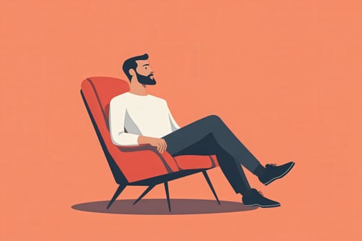 A man sits comfortably in a stylish chair, deep in thought about mental health and wellbeing. The clean design emphasizes simplicity, ideal for a therapeutic environment.