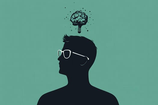 A psychologist is depicted in a clean, minimalist style, reflecting deep thoughts as a light bulb symbolizes innovative ideas above him, creating a serene atmosphere.