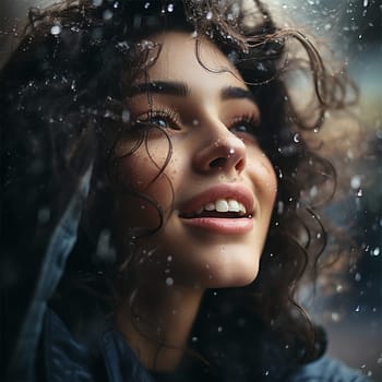 portrait of a beautiful happy woman with wet hair rejoicing in the rain.
