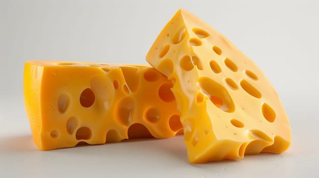 A close up of a piece of cheese with holes in it
