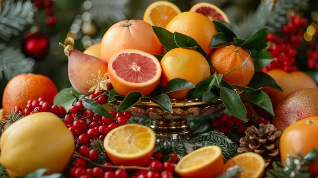 A bowl of oranges, grapefruits and other fruits on a table