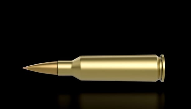 Rifle bullet on reflective black surface background 3d