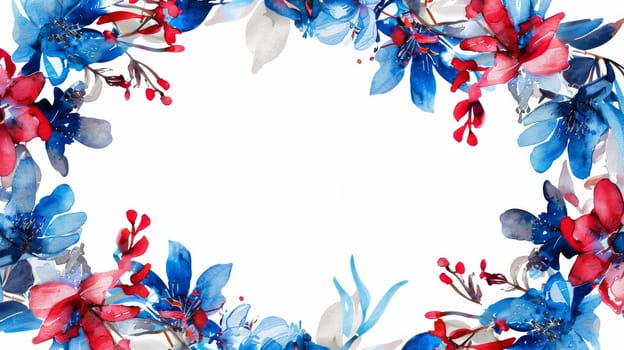 Watercolor floral wreath design pattern for July 4th festivities