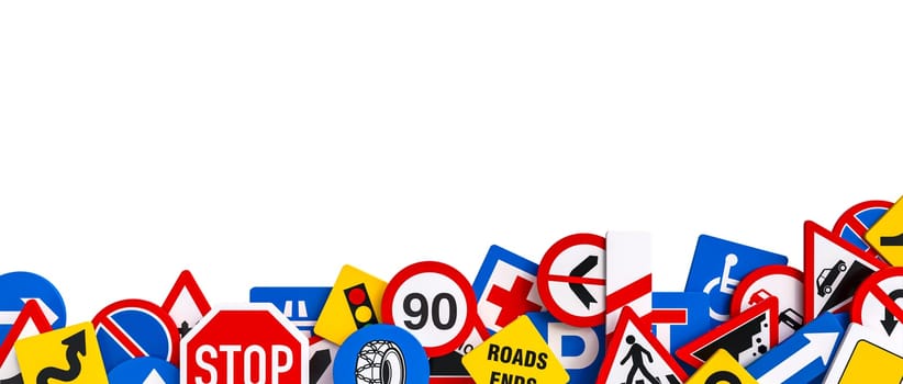 Many road signs piled up  transparent background 3d