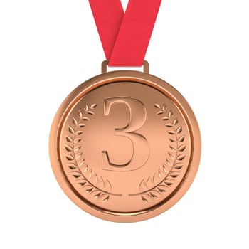 Bronze third place medal with red ribbon on transparent background