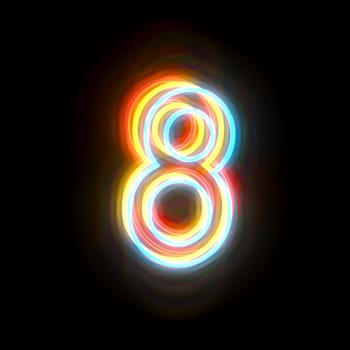 Three colors neon font Number 8 EIGHT 3D rendering illustration isolated on black background