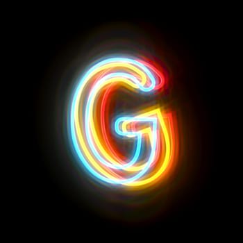 Three colors neon font Letter G 3D rendering illustration isolated on black background