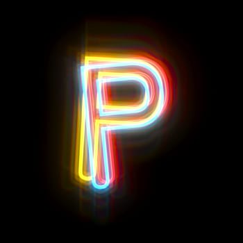 Three colors neon font Letter P 3D rendering illustration isolated on black background