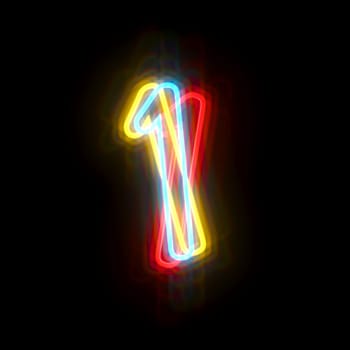 Three colors neon font Number 1 ONE 3D rendering illustration isolated on black background