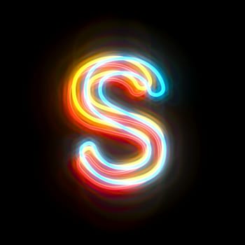 Three colors neon font Letter S 3D rendering illustration isolated on black background