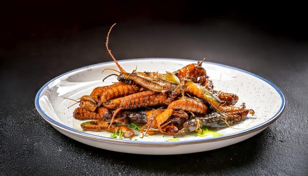 Edible insects such as worms, grasshoppers or beetle larvae as an alternative diet.