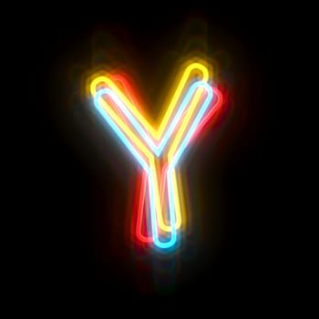 Three colors neon font Letter Y 3D rendering illustration isolated on black background