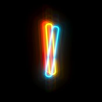 Three colors neon font Letter I 3D rendering illustration isolated on black background