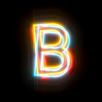 Three colors neon font Letter B 3D rendering illustration isolated on black background
