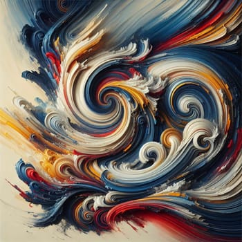 An abstract painting with swirling, colorful lines and textures, resembling a vortex or a galaxy. A high-quality photo.