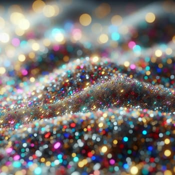 A close-up of sparkling glitter in a wave-like pattern, creating a shimmering and festive texture. A high-quality photo.