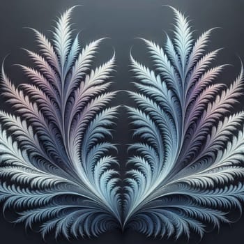 Abstract, frosty fern-like patterns in shades of blue and gray, creating a delicate and intricate design. A high-quality photo.