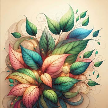 A colorful bouquet of leaves and flowers, with a delicate, intricate design. A high-quality photo.