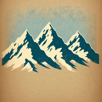 Three mountain peaks rendered in a vintage style with a grunge texture on a beige background. A high-quality photo.