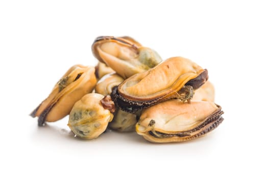Shelled mussels meat isolated on a white background.