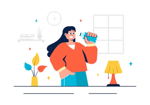 Vector Illustration of People Drinking Water from Plastic Bottles and Glasses, Featuring a Pure and Fresh Concept in a Flat Style Cartoon Background