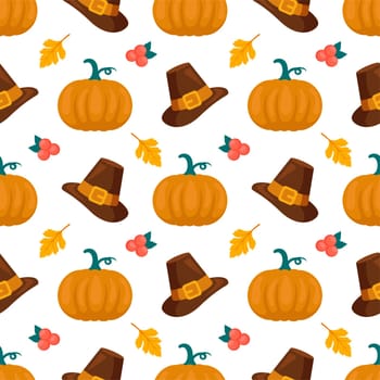Festive Thanksgiving Day Seamless Pattern Template with Flat Style Cartoon Elements Illustration