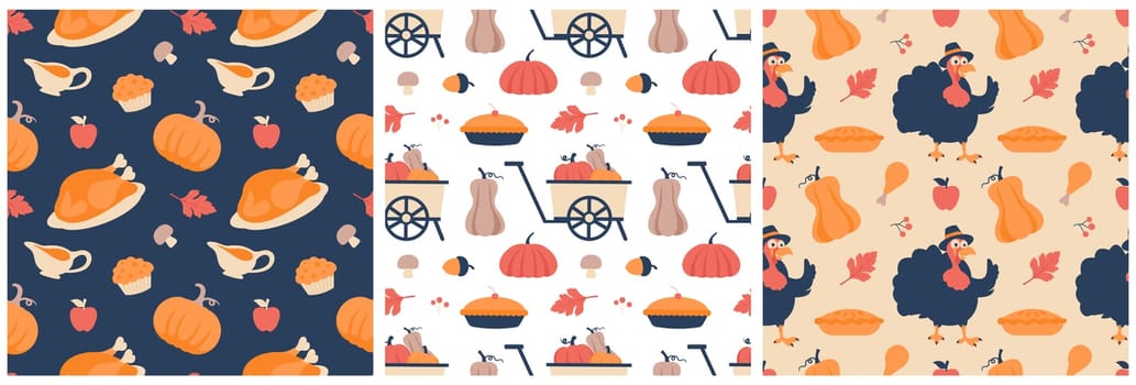 Festive Thanksgiving Day Seamless Pattern Template with Flat Style Cartoon Elements Illustration