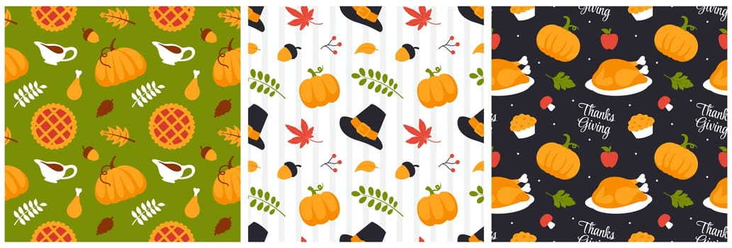 Festive Thanksgiving Day Seamless Pattern Template with Flat Style Cartoon Elements Illustration